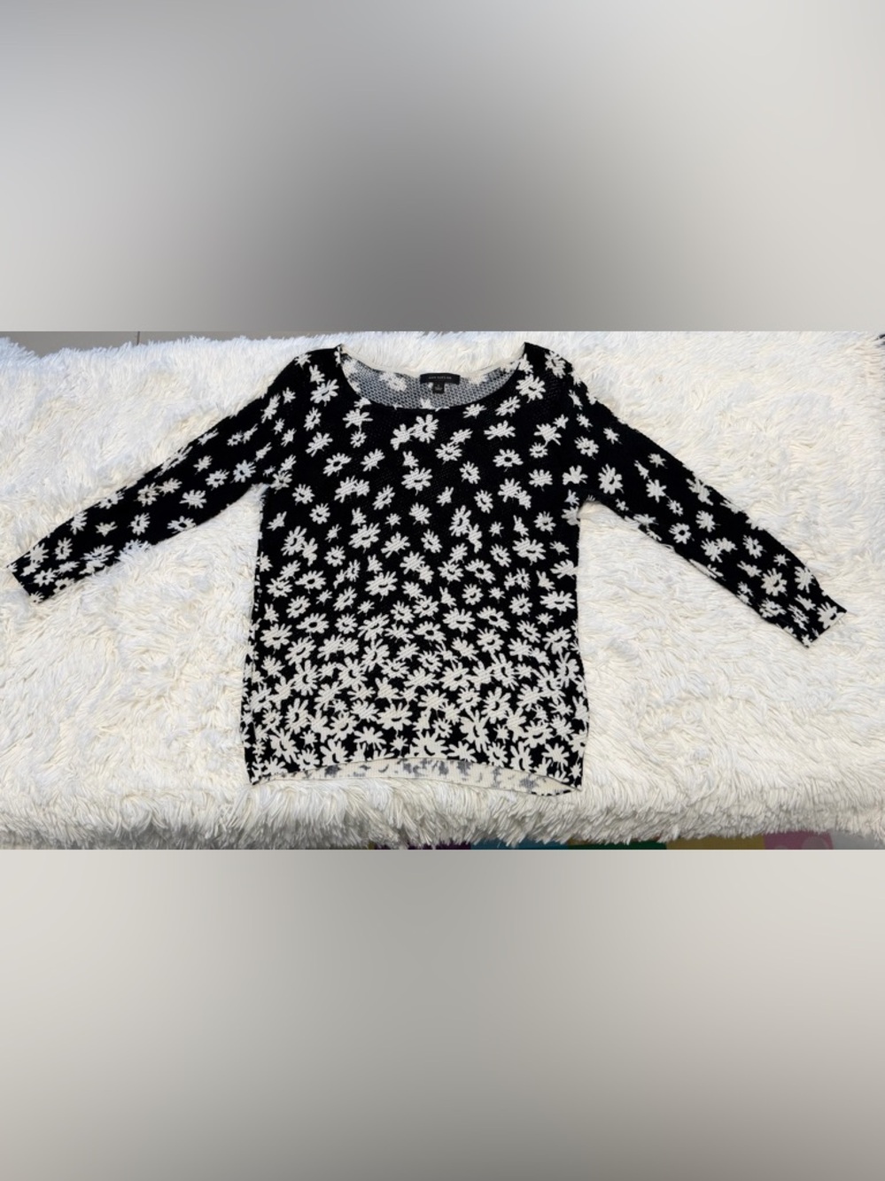 Ann Taylor Black and White Floral Knit Tee